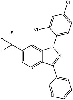 1-(2,4-DICHLOROPHENYL)-3-(3-PYRIDINYL)-6-(TRIFLUOROMETHYL)-1H-PYRAZOLO[4,3-B]PYRIDINE 结构式