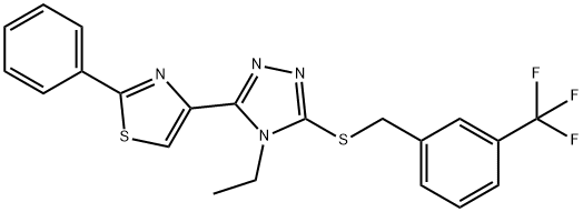 4-ETHYL-3-(2-PHENYL-1,3-THIAZOL-4-YL)-5-([3-(TRIFLUOROMETHYL)BENZYL]SULFANYL)-4H-1,2,4-TRIAZOLE 结构式