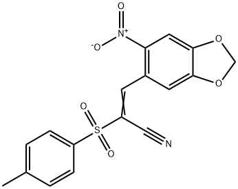 2-((4-METHYLPHENYL)SULFONYL)-3-(6-NITROBENZO[3,4-D]1,3-DIOXOLEN-5-YL)PROP-2-ENENITRILE 结构式