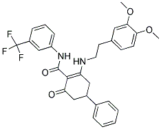 (6-((2-(3,4-DIMETHOXYPHENYL)ETHYL)AMINO)-2-OXO-4-PHENYLCYCLOHEX-1-ENYL)-N-(3-(TRIFLUOROMETHYL)PHENYL)FORMAMIDE 结构式