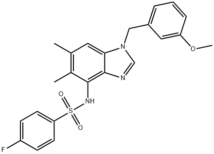 4-Fluoro-N-[1-(3-methoxybenzyl)-5,6-dimethyl-1H-1,3-benzimidazol-4-yl]benzenesulfonamide 结构式