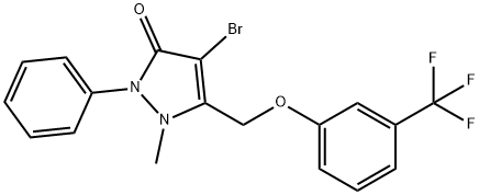 4-Bromo-2-methyl-1-phenyl-3-((3-(trifluoromethyl)phenoxy)methyl)-3-pyrazolin-5-one 结构式