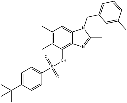 4-(TERT-BUTYL)-N-[2,5,6-TRIMETHYL-1-(3-METHYLBENZYL)-1H-1,3-BENZIMIDAZOL-4-YL]BENZENESULFONAMIDE 结构式