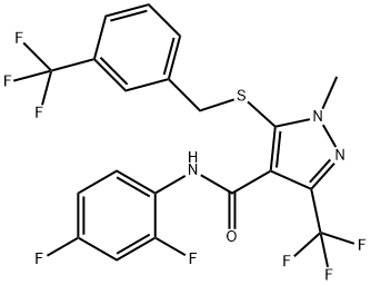 N-(2,4-DIFLUOROPHENYL)-1-METHYL-3-(TRIFLUOROMETHYL)-5-([3-(TRIFLUOROMETHYL)BENZYL]SULFANYL)-1H-PYRAZOLE-4-CARBOXAMIDE 结构式