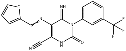 5-(1-Aza-2-(2-furyl)vinyl)-4-imino-2-oxo-3-(3-(trifluoromethyl)phenyl)-1H-1,3-diazine-6-carbonitrile 结构式
