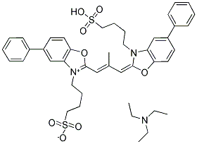 3-(4-Sulfobutyl)-5-phenyl-2-[3-(3-(4-sulfobutyl)-5-phenyl-2-benzoxazolinylidene)-2-methyl-1-propenyl] benzoxazolium hydroxide, inner salt 结构式
