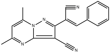 2-(1-CYANO-2-PHENYLVINYL)-5,7-DIMETHYLPYRAZOLO[1,5-A]PYRIMIDINE-3-CARBONITRILE 结构式