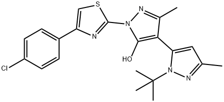 1-(4-(4-Chlorophenyl))-2-thiazolyl-1'-tert-butyl-3,3'-dimethyl-5-hydroxy[4,5']-bipyrazol 结构式