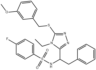 N-(1-(4-ETHYL-5-[(3-METHOXYBENZYL)SULFANYL]-4H-1,2,4-TRIAZOL-3-YL)-2-PHENYLETHYL)-4-FLUOROBENZENESULFONAMIDE 结构式