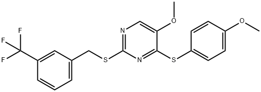 4-[(4-METHOXYPHENYL)SULFANYL]-2-([3-(TRIFLUOROMETHYL)BENZYL]SULFANYL)-5-PYRIMIDINYL METHYL ETHER 结构式