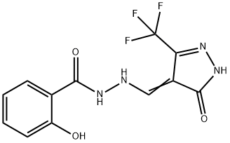2-Hydroxy-N'-([5-oxo-3-(trifluoromethyl)-1,5-dihydro-4H-pyrazol-4-yliden]methyl)benzenecarbohydrazide 结构式