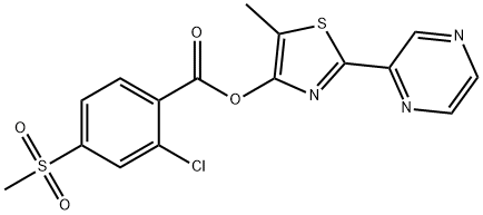 5-Methyl-2-(2-pyrazinyl)-1,3-thiazol-4-yl 2-chloro-4-(methylsulfonyl)benzenecarboxylate 结构式