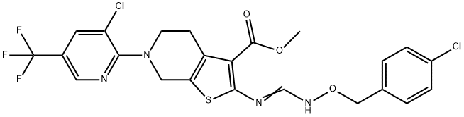 METHYL 2-[(([(4-CHLOROBENZYL)OXY]AMINO)METHYLENE)AMINO]-6-[3-CHLORO-5-(TRIFLUOROMETHYL)-2-PYRIDINYL]-4,5,6,7-TETRAHYDROTHIENO[2,3-C]PYRIDINE-3-CARBOXYLATE 结构式