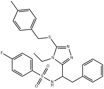 N-(1-(4-ETHYL-5-[(4-METHYLBENZYL)SULFANYL]-4H-1,2,4-TRIAZOL-3-YL)-2-PHENYLETHYL)-4-FLUOROBENZENESULFONAMIDE 结构式