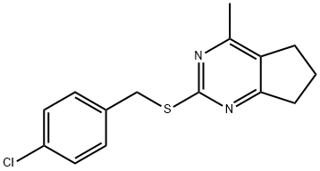 2-[(4-CHLOROBENZYL)SULFANYL]-4-METHYL-6,7-DIHYDRO-5H-CYCLOPENTA[D]PYRIMIDINE 结构式