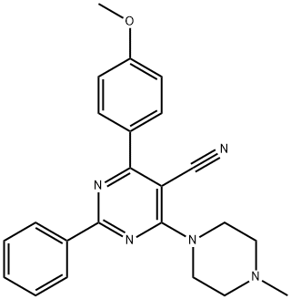 4-(4-METHOXYPHENYL)-6-(4-METHYLPIPERAZINO)-2-PHENYL-5-PYRIMIDINECARBONITRILE 结构式