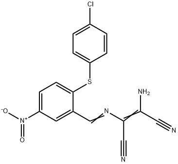 2-AMINO-1-(1-AZA-2-(2-(4-CHLOROPHENYLTHIO)-5-NITROPHENYL)VINYL)ETHENE-1,2-DICARBONITRILE 结构式