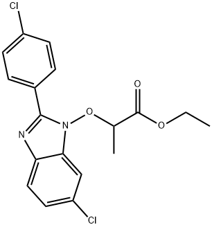 Ethyl 2-([6-chloro-2-(4-chlorophenyl)-1H-1,3-benzimidazol-1-yl]oxy)propanoate 结构式