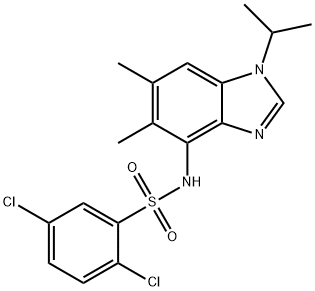 2,5-DICHLORO-N-(1-ISOPROPYL-5,6-DIMETHYL-1H-1,3-BENZIMIDAZOL-4-YL)BENZENESULFONAMIDE 结构式
