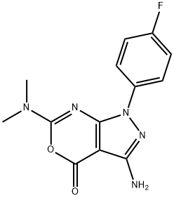 3-氨基-6-(二甲基氨基)-1-(4-氟苯基)吡唑并[3,4-D][1,3]噁嗪-4(1H)-酮 结构式