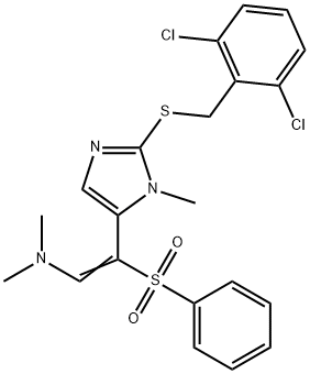2-(2-[(2,6-DICHLOROBENZYL)SULFANYL]-1-METHYL-1H-IMIDAZOL-5-YL)-N,N-DIMETHYL-2-(PHENYLSULFONYL)-1-ETHYLENAMINE 结构式