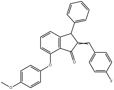 2-[(4-FLUOROPHENYL)METHYLENE]-7-(4-METHOXYPHENOXY)-3-PHENYL-1-INDANONE 结构式