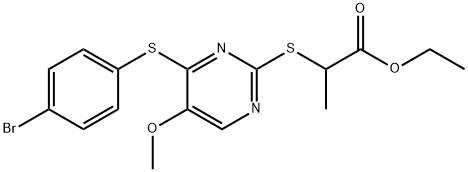 ETHYL 2-((4-[(4-BROMOPHENYL)SULFANYL]-5-METHOXY-2-PYRIMIDINYL)SULFANYL)PROPANOATE 结构式