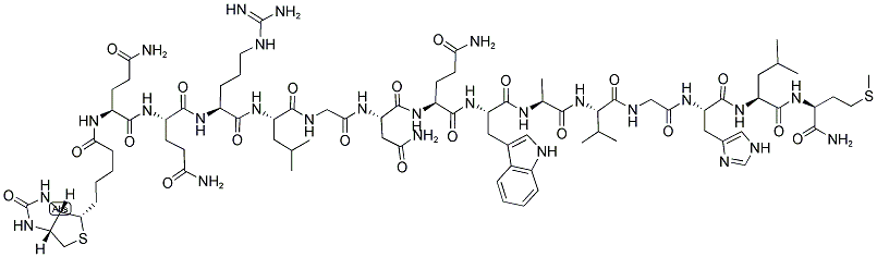 BIOTIN-GLN-ARG-LEU-GLY-ASN-GLN-TRP-ALA-VAL-GLY-HIS-LEU-MET-NH2 结构式