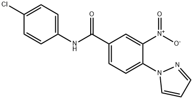 N-(4-CHLOROPHENYL)-3-NITRO-4-(1H-PYRAZOL-1-YL)BENZENECARBOXAMIDE 结构式