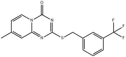 8-Methyl-2-([3-(trifluoromethyl)benzyl]sulfanyl)-4H-pyrido[1,2-a][1,3,5]triazin-4-one 结构式