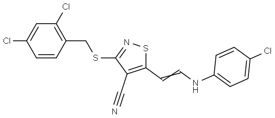 5-[2-(4-Chloroanilino)vinyl]-3-[(2,4-dichlorobenzyl)sulfanyl]-4-isothiazolecarbonitrile 结构式