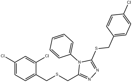 3-[(4-CHLOROBENZYL)SULFANYL]-5-([(2,4-DICHLOROBENZYL)SULFANYL]METHYL)-4-PHENYL-4H-1,2,4-TRIAZOLE 结构式