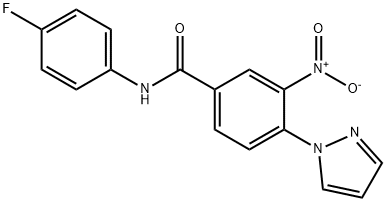 N-(4-FLUOROPHENYL)-3-NITRO-4-(1H-PYRAZOL-1-YL)BENZENECARBOXAMIDE 结构式