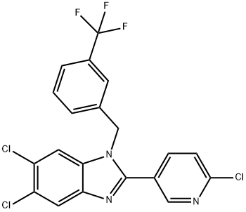 5,6-DICHLORO-2-(6-CHLORO-3-PYRIDINYL)-1-[3-(TRIFLUOROMETHYL)BENZYL]-1H-1,3-BENZIMIDAZOLE 结构式