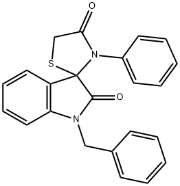 1-BENZYL-3'-PHENYLSPIRO(2,3-DIHYDRO-1H-INDOLE-3,2'-THIAZOLIDINE)-2,4'-DIONE 结构式