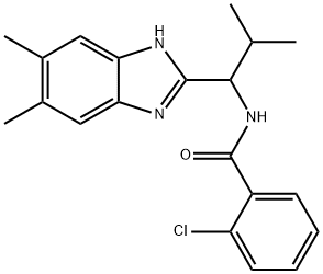 2-CHLORO-N-[1-(5,6-DIMETHYL-1H-1,3-BENZIMIDAZOL-2-YL)-2-METHYLPROPYL]BENZENECARBOXAMIDE 结构式