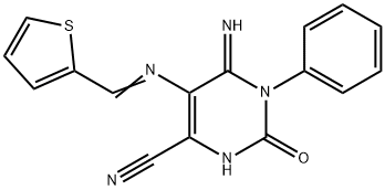 5-(1-Aza-2-(2-thienyl)vinyl)-4-imino-2-oxo-3-phenyl-1H-1,3-diazine-6-carbonitrile 结构式