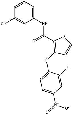 N-(3-CHLORO-2-METHYLPHENYL)-3-(2-FLUORO-4-NITROPHENOXY)-2-THIOPHENECARBOXAMIDE 结构式