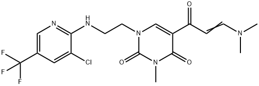 1-(2-([3-CHLORO-5-(TRIFLUOROMETHYL)-2-PYRIDINYL]AMINO)ETHYL)-5-[3-(DIMETHYLAMINO)ACRYLOYL]-3-METHYL-2,4(1H,3H)-PYRIMIDINEDIONE 结构式