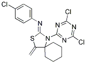 N1-[1-(4,6-DICHLORO-1,3,5-TRIAZIN-2-YL)-4-METHYLIDENE-3-THIA-1-AZASPIRO[4.5]DEC-2-YLIDEN]-4-CHLOROANILINE 结构式