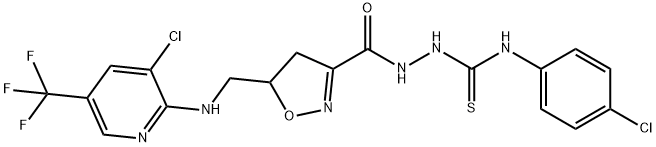 N-(4-Chlorophenyl)-2-([5-(([3-chloro-5-(trifluoromethyl)-2-pyridinyl]amino)methyl)-4,5-dihydro-3-isoxazolyl]carbonyl)-1-hydrazinecarbothioamide 结构式
