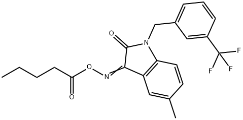 5-METHYL-3-[(PENTANOYLOXY)IMINO]-1-[3-(TRIFLUOROMETHYL)BENZYL]-1,3-DIHYDRO-2H-INDOL-2-ONE 结构式