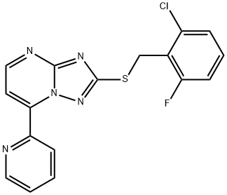 2-CHLORO-6-FLUOROBENZYL 7-(2-PYRIDINYL)[1,2,4]TRIAZOLO[1,5-A]PYRIMIDIN-2-YL SULFIDE 结构式