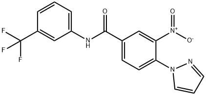 3-NITRO-4-(1H-PYRAZOL-1-YL)-N-[3-(TRIFLUOROMETHYL)PHENYL]BENZENECARBOXAMIDE 结构式