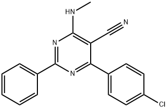 4-(4-CHLOROPHENYL)-6-(METHYLAMINO)-2-PHENYL-5-PYRIMIDINECARBONITRILE 结构式