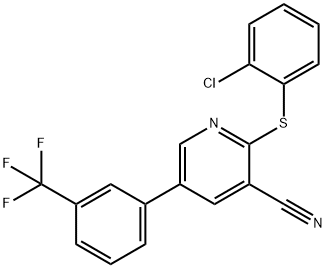 2-[(2-CHLOROPHENYL)SULFANYL]-5-[3-(TRIFLUOROMETHYL)PHENYL]NICOTINONITRILE 结构式