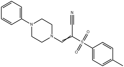 2-((4-METHYLPHENYL)SULFONYL)-3-(4-PHENYLPIPERAZINYL)PROP-2-ENENITRILE 结构式