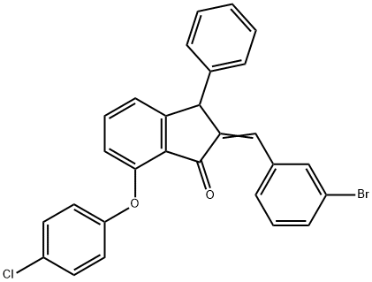 2-[(3-BROMOPHENYL)METHYLENE]-7-(4-CHLOROPHENOXY)-3-PHENYL-1-INDANONE 结构式