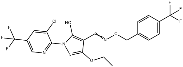 1-[3-CHLORO-5-(TRIFLUOROMETHYL)-2-PYRIDINYL]-3-ETHOXY-5-HYDROXY-1H-PYRAZOLE-4-CARBALDEHYDE O-[4-(TRIFLUOROMETHYL)BENZYL]OXIME 结构式