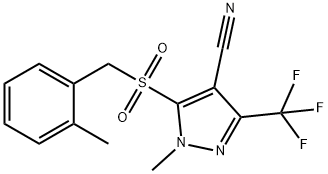 1-METHYL-5-[(2-METHYLBENZYL)SULFONYL]-3-(TRIFLUOROMETHYL)-1H-PYRAZOLE-4-CARBONITRILE 结构式